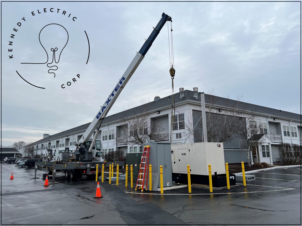 CAT generator set being craned into position