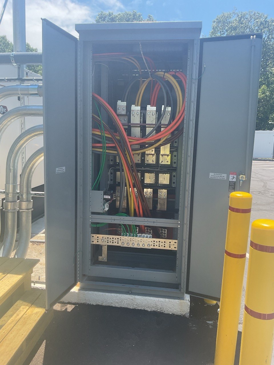 Outdoor pad-mounted switchgear — fully open for work