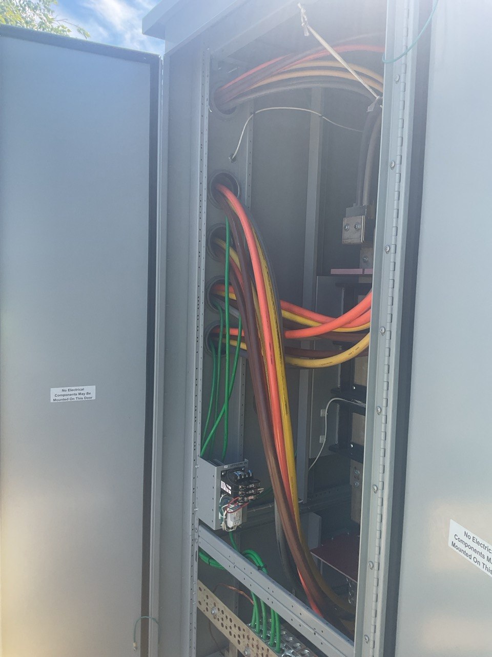 Switchgear interior — color-coded conductors