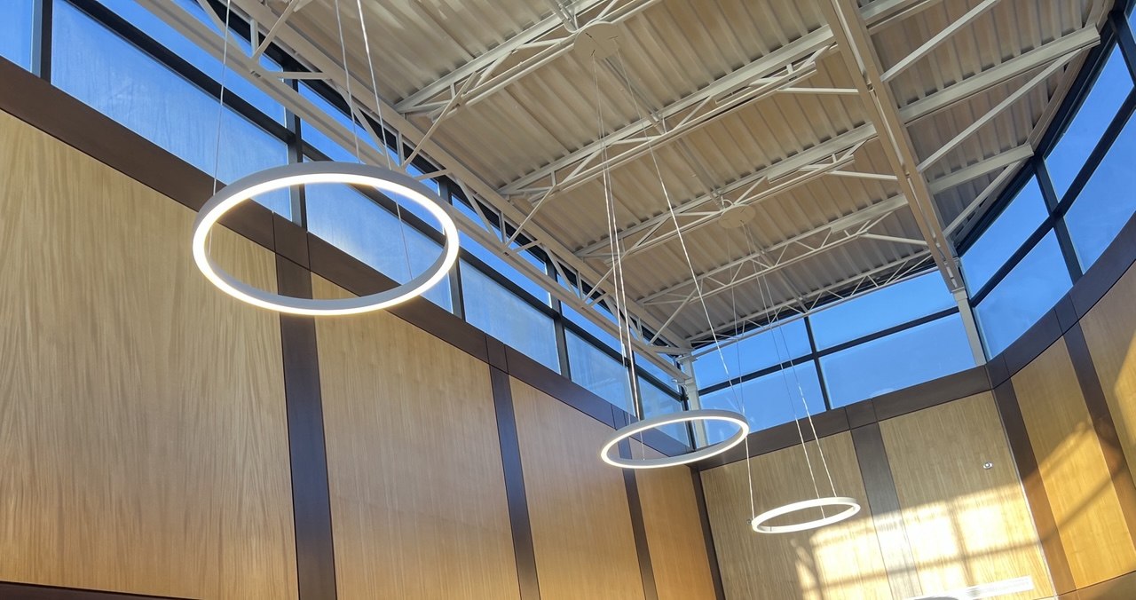 Decorative pendant ring lights — RMV Braintree atrium